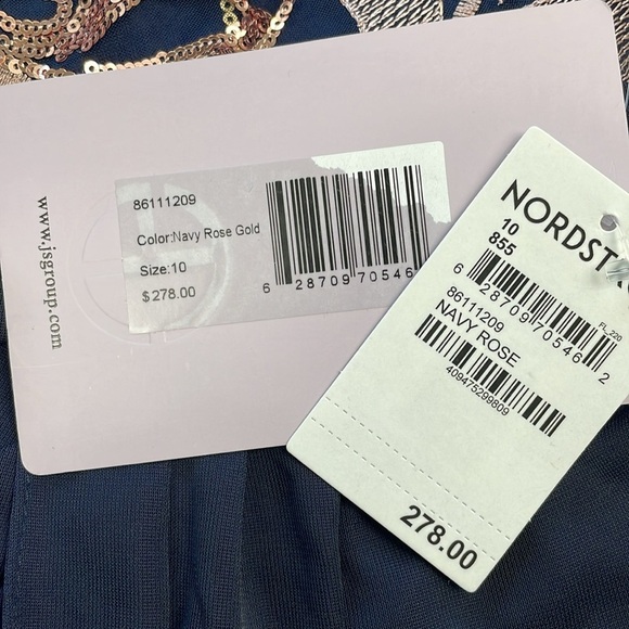 NWT JS Collections Carrie Bateau Gown Navy Blue Embroidered Sequin Sz 10 - Picture 12 of 12